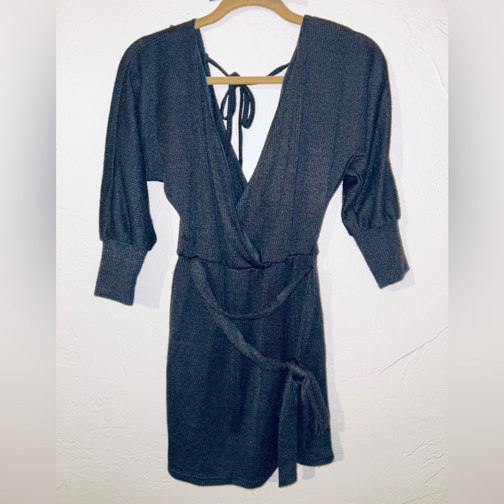 Black Dress with V-neck and Bishop Sleeves